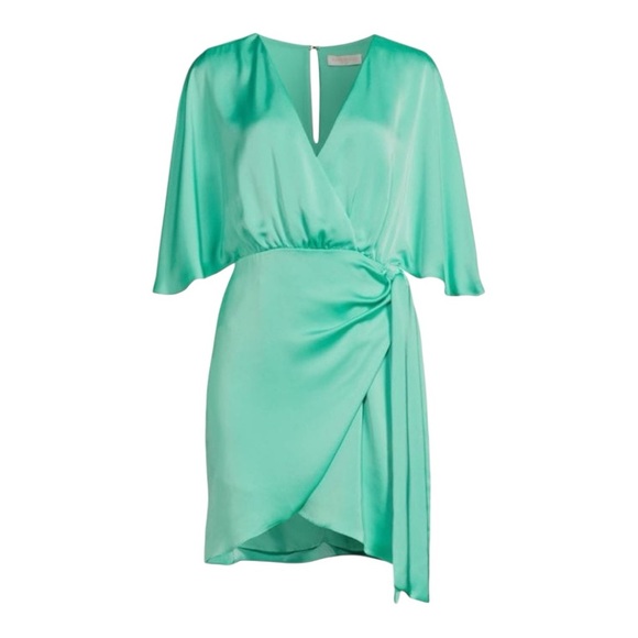 RAMY BROOK NWT Alexis Faux Wrap Satin Mini Dress Green Size 10 - Picture 1 of 11